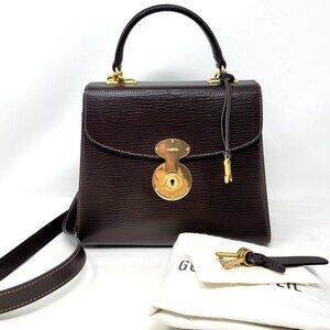 Vintage GoldPFEIL Top Handle Kelly Dark Brown Leather Shoulder Tote Hand Bag